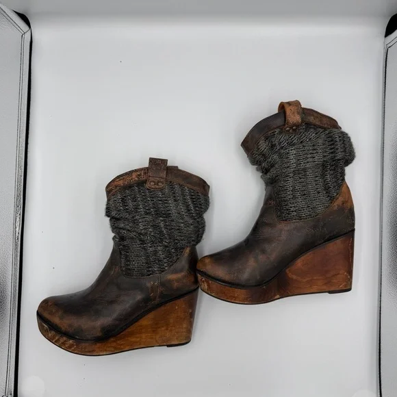 Bed Stu Leather Bruges Slouch Grey Knit Wedge Distressed Bohemian Moto Boot 8 - Picture 5 of 11